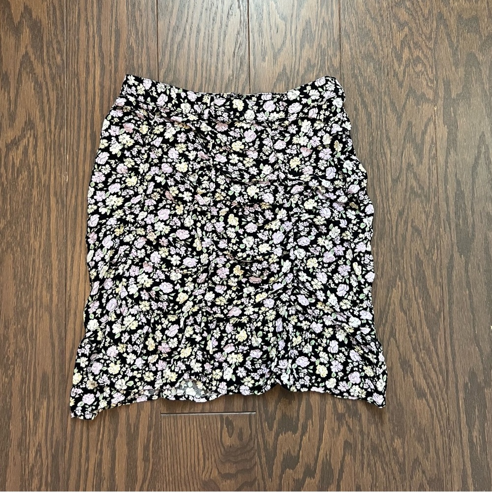 Hollister Black Mini Skirt with Pink and Cream Floral Print